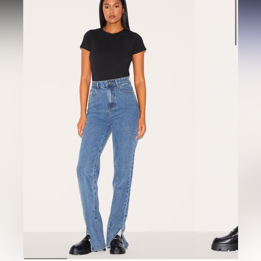 Pretty little thing Split hem high rise tall jeans in Blue